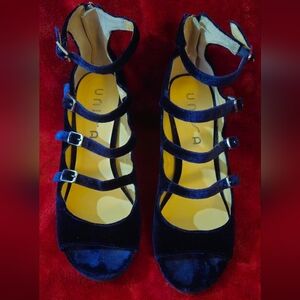 Unisa Navy Blue Velvet Strappy with Buckles Women Shoes - Size 10